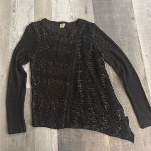 🖤Chico's Black Metallic Long-Sleeve Knit Top with Asymmetric Panel